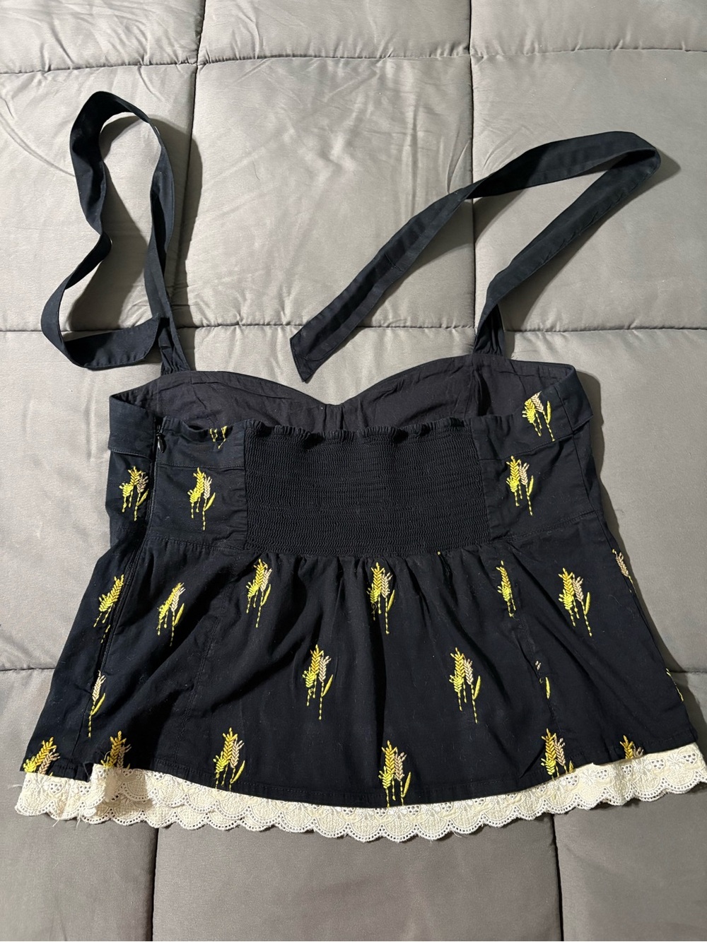 Floreat Black Lace-Trim Halter Cami with Gold wheat print - Picture 9 of 13